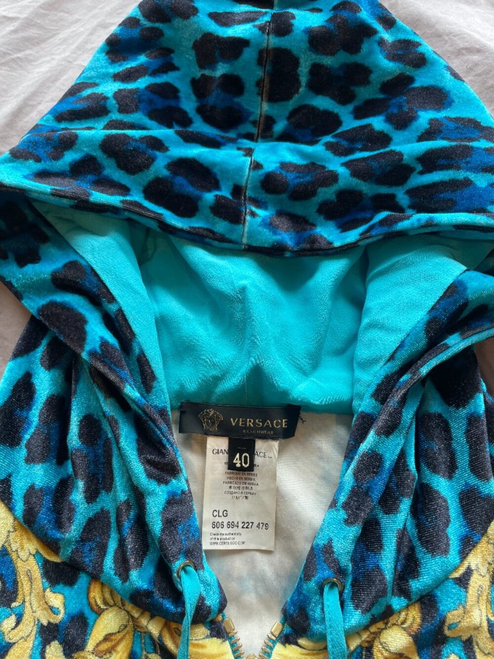 Vintage Versace Velour Baroque Leopard Hoodie Jacket (Size 40 / M) - Picture 3 of 5